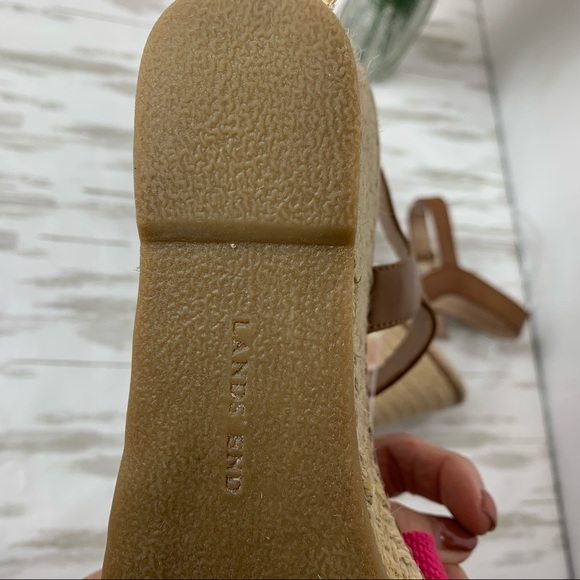 Lands End Wedge Sandal Leather Canvas Pink Sz 9B - Picture 7 of 8